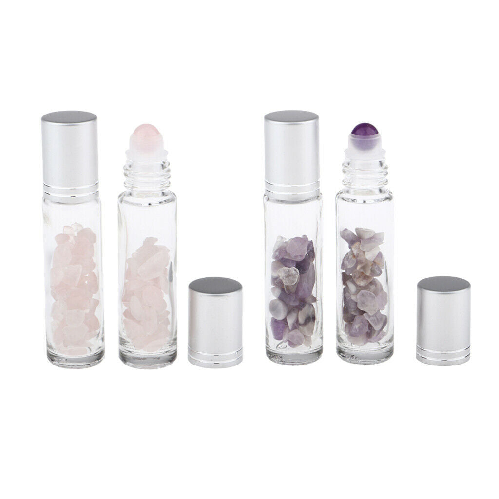 4 Pieces 10ml Empty Glass Oils Perfume Aromatherapy Roll-on Bottles Pink+Purple