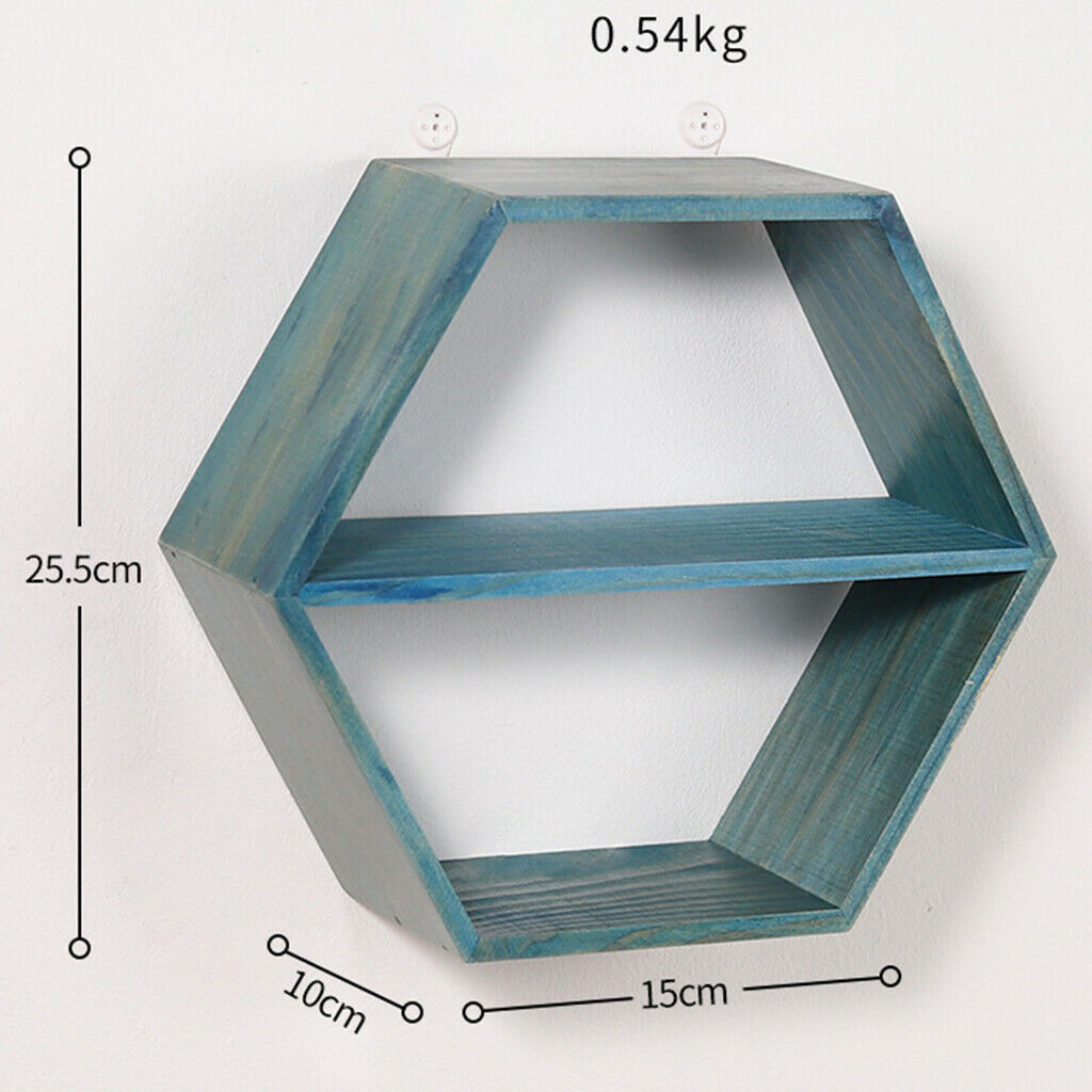 Wall Mounted Floating Shelf Picture Display Organizer Hexagon Bedroom Blue