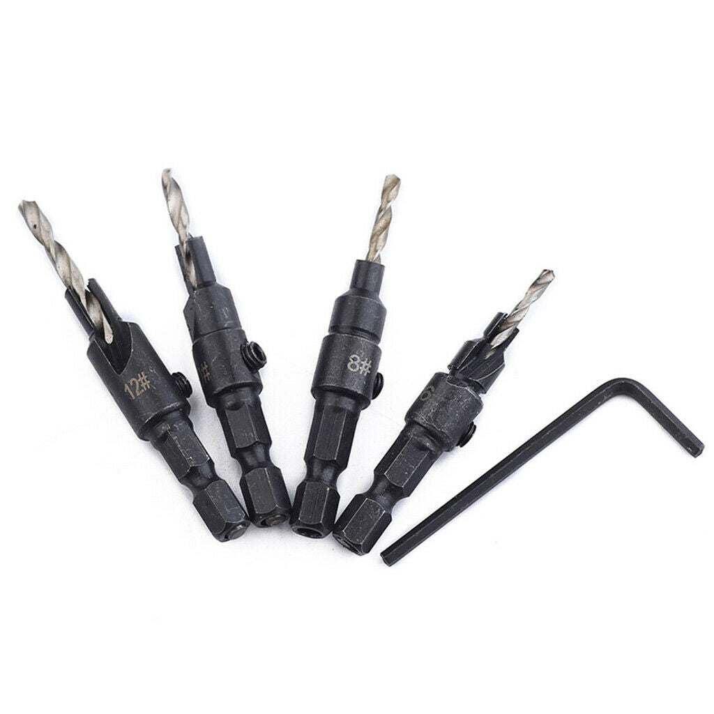 4 Pcs HSS Hex Shank Countersink Drill Bit Set Woodworking Drill Bit