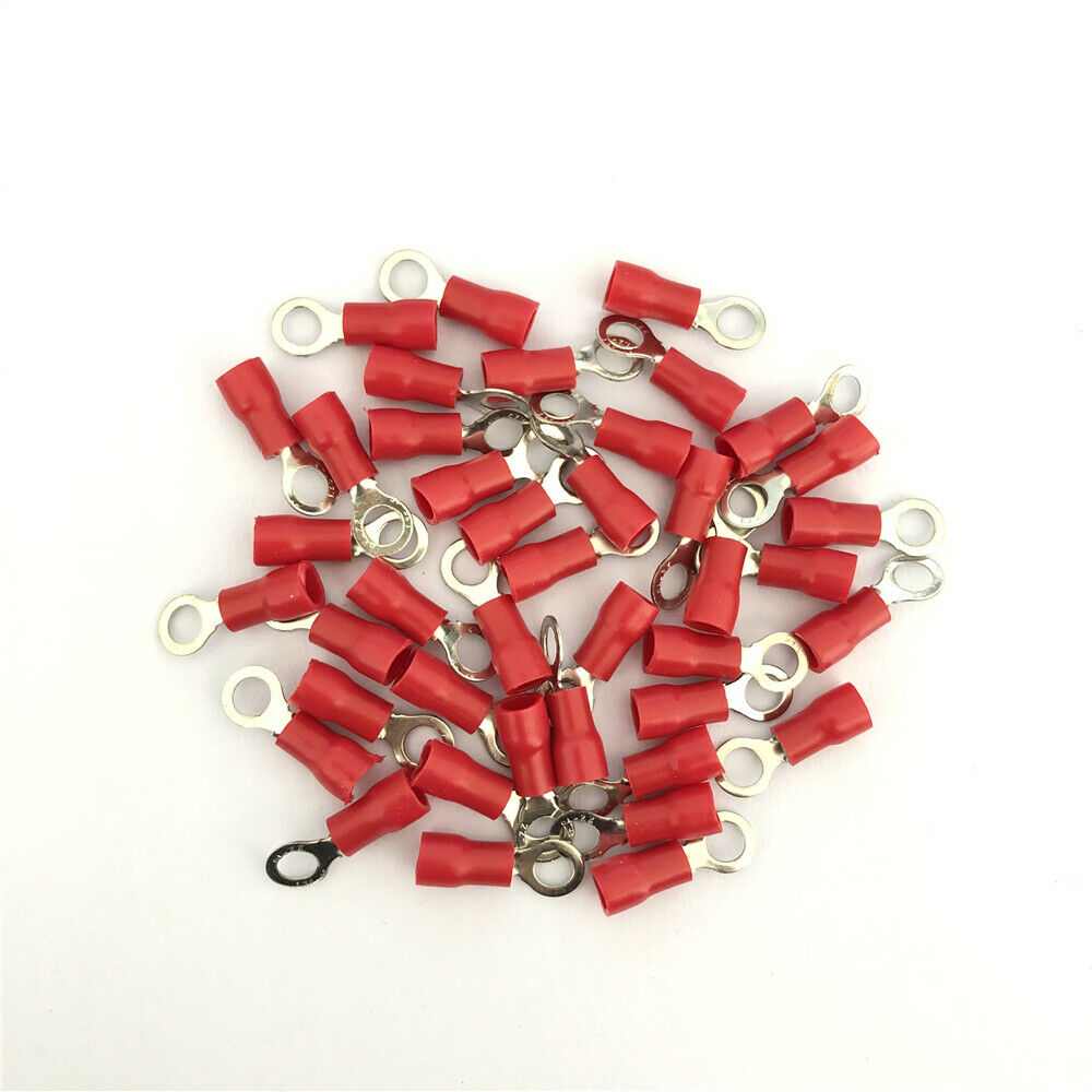 50PCS Red Ring Cable Wire crimp Connector terminal block 22-16AWG  RV1.25-4
