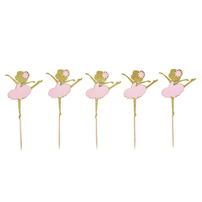 10PCS Pink Skirt Girl Cake Toppers Party Cupcake Flag Cake Decorations ForDEAU