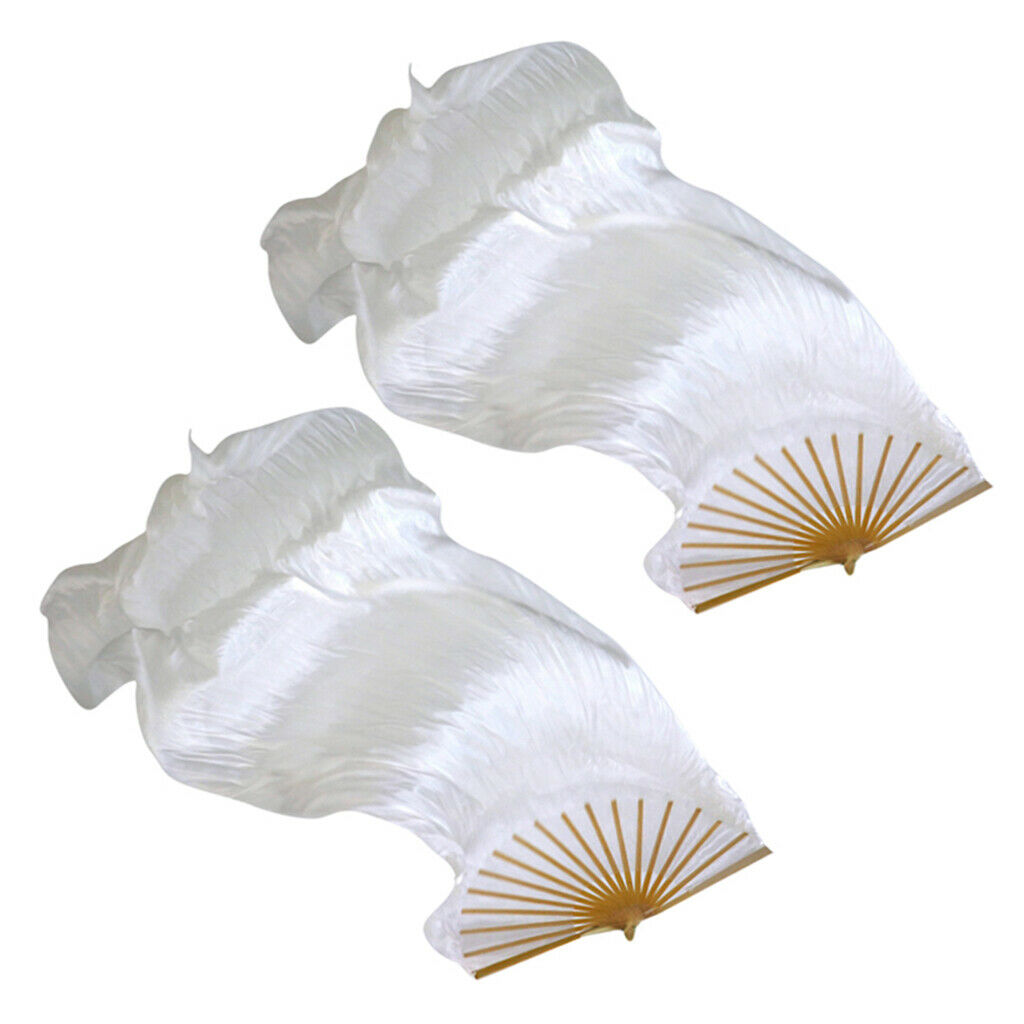 2Pcs Belly Dance Handheld 100% Silk Fan Veil Foldable Fan Party Dance Props