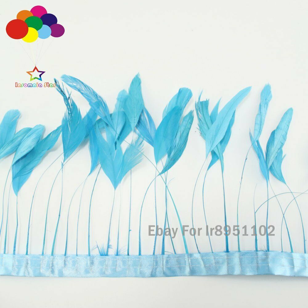 4-6Inch Factory 10 Meter blue lake Stripped Rooster Coque Tail Feathers Trims