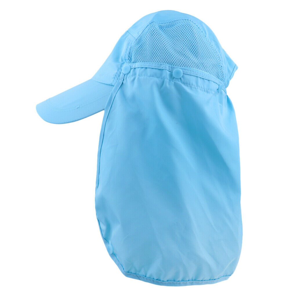 Summer Outdoor Sun Protection Fishing   Neck Face Flap Hat Wide Brim Blue