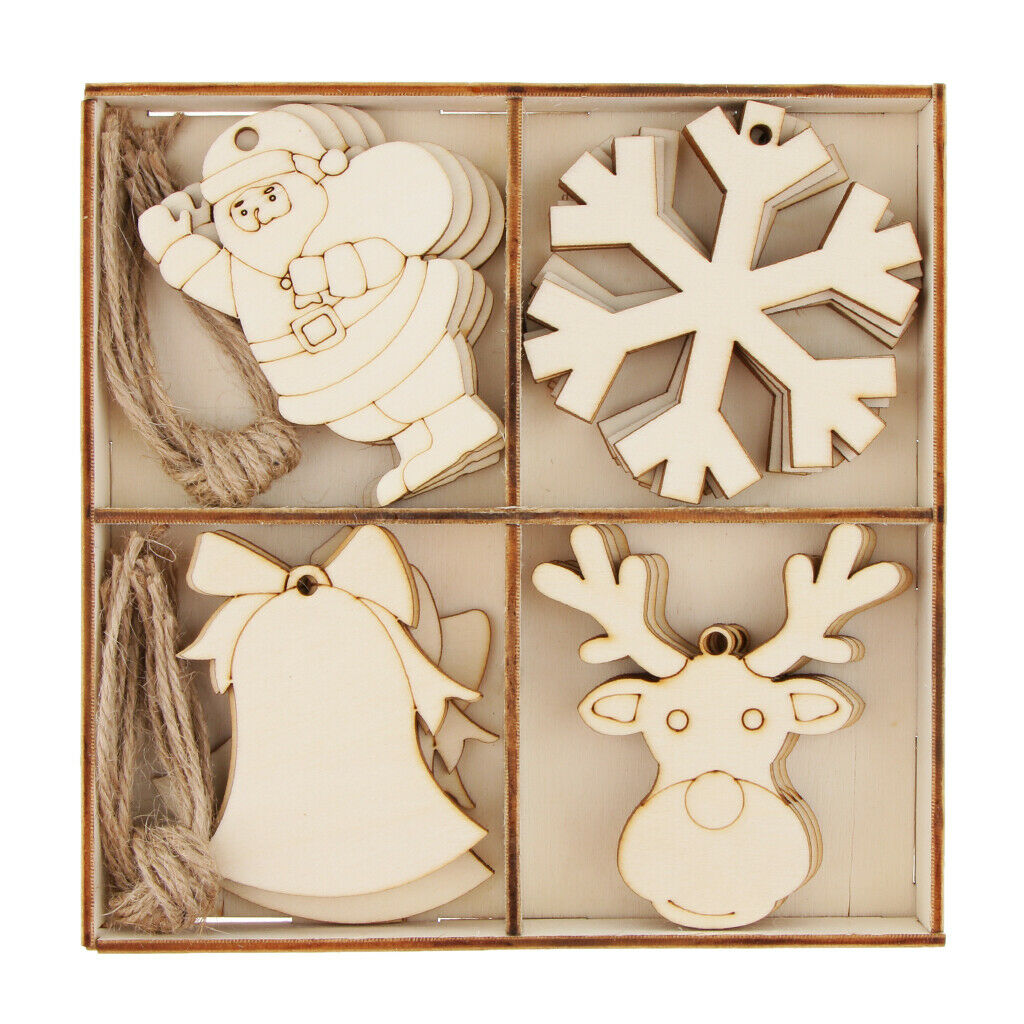 Pack of 20/Set Christmas Wooden Pieces DIY Craft Santa Snowflake Bell Deer Gift