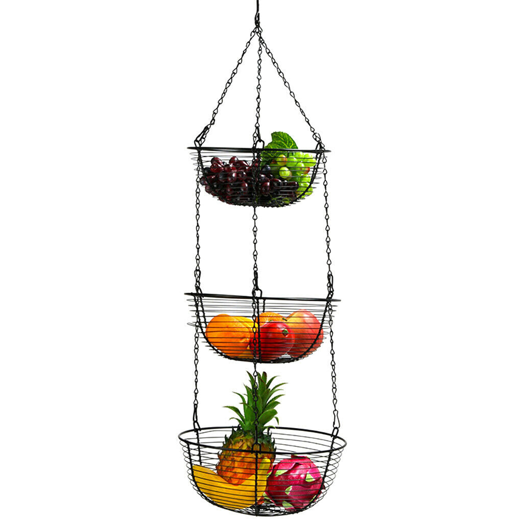 Hanging Fruit Basket, 3 Tier Heavy Duty Wire Bowl Produce Holder - Kitchen