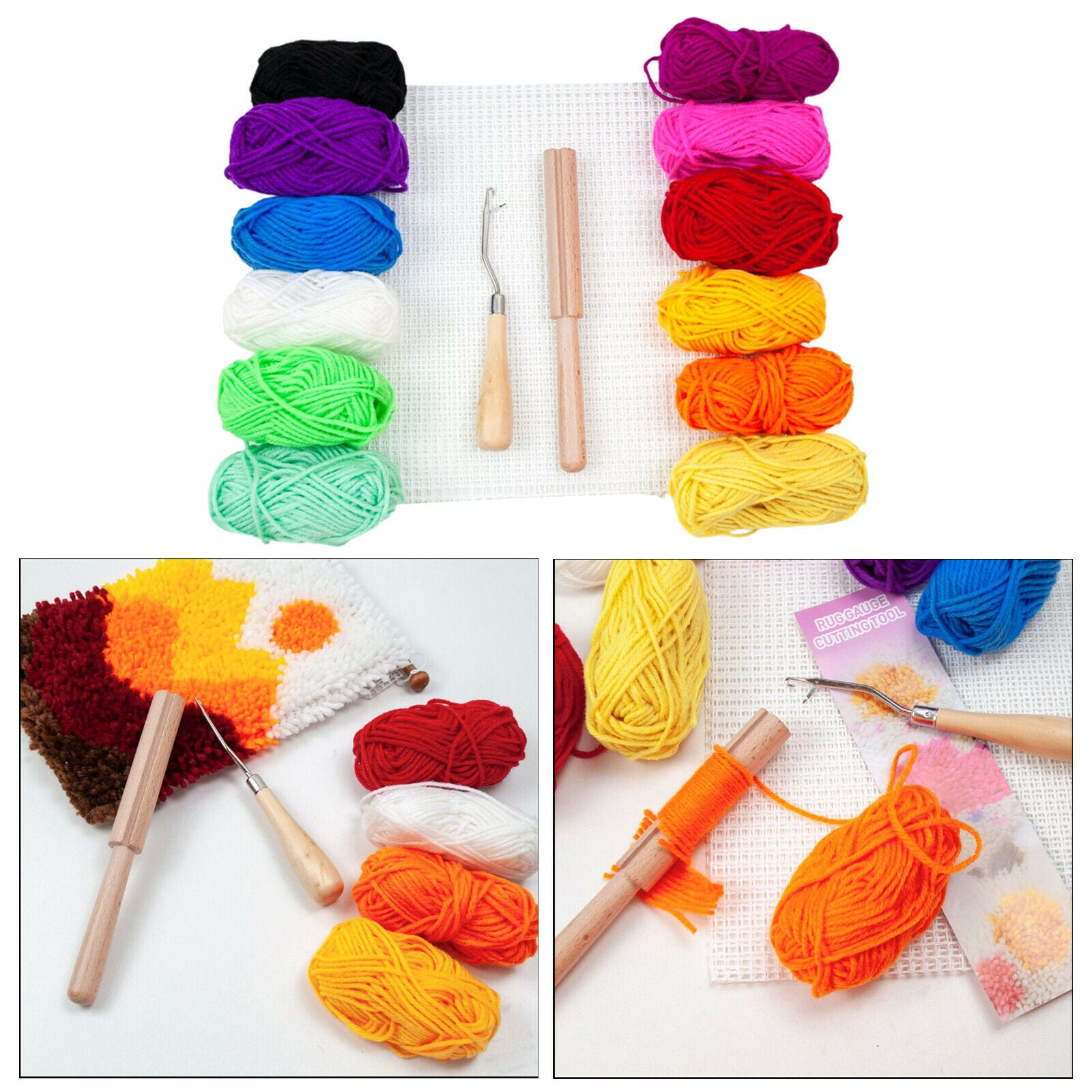 12x Latch Hook Rug Yarn Kits for Adults Needle Craft Supplies Decor Kit