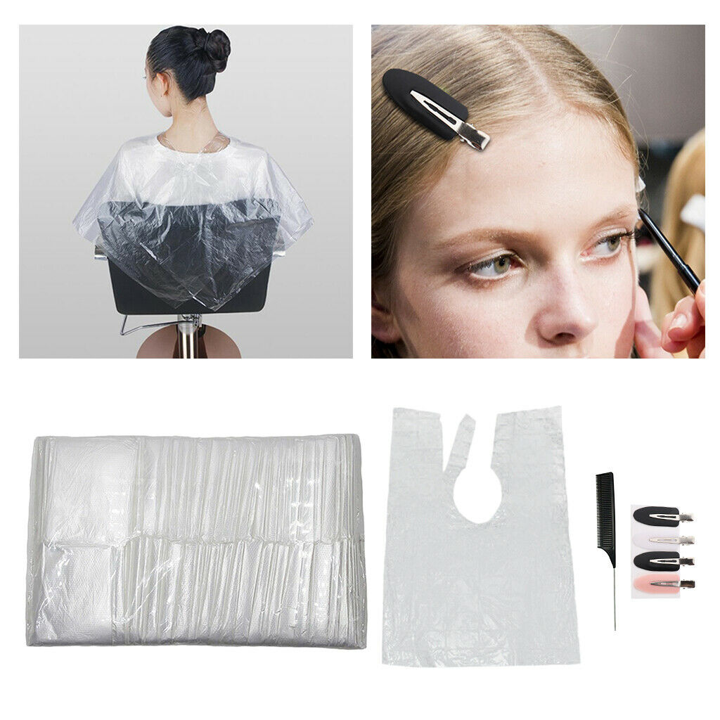 100pcs Hair Cutting Cape Stylist Cloak Apron Bib Cover Clips Clamps Comb