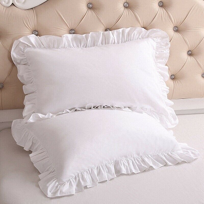 100% Cotton Ruffle Pillowcase Ruffled Pillow Cover White Pillow Case B8A3A3