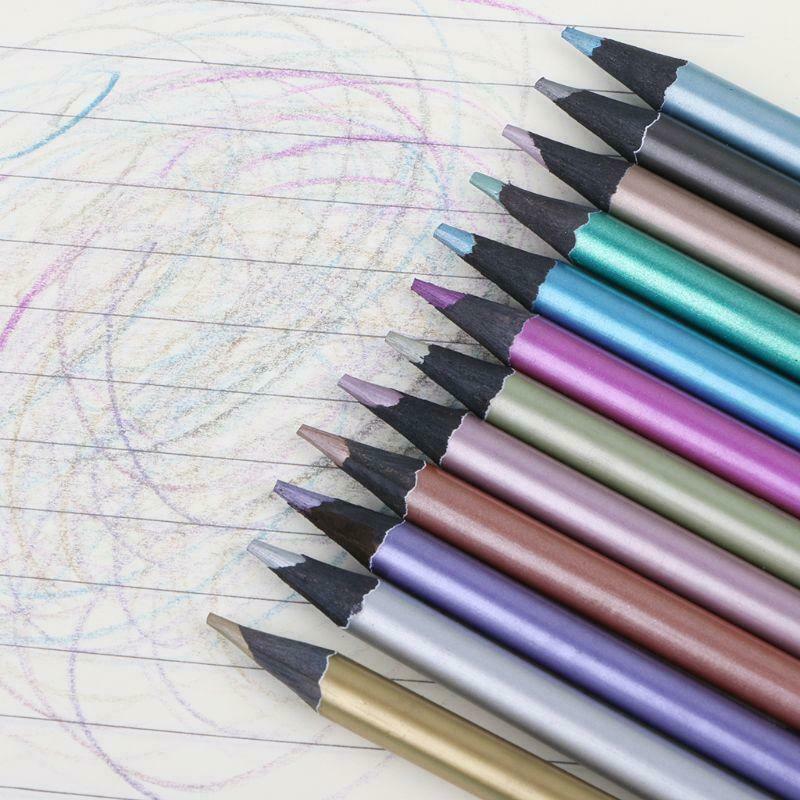 12Pcs Metallic Non-Toxic Colored Drawing Pencils 12 Color Drawing Sketching