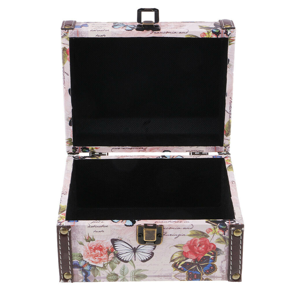 Retro Wooden Jewelry Storage Box Treasure Chest Organizer Home Decor Rose