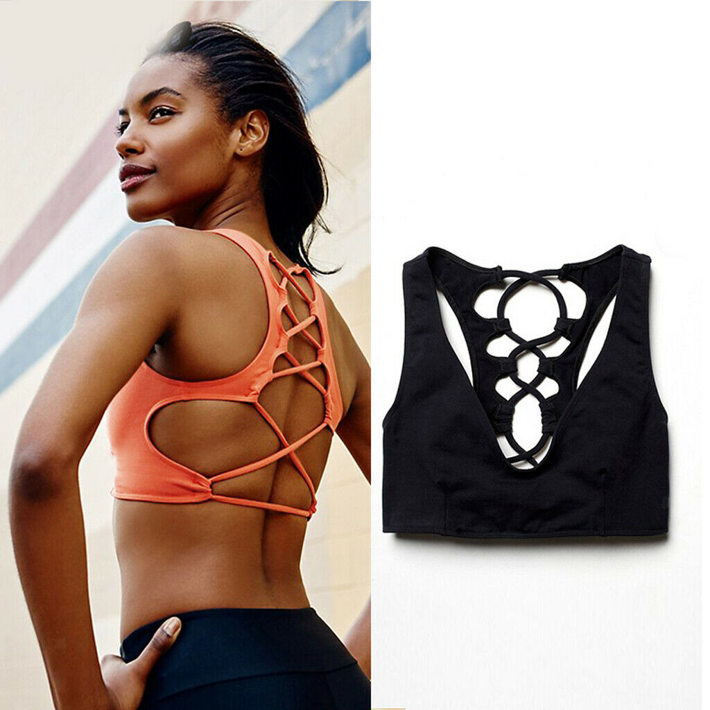 Women Stretch Sports Bra Athletic Vest Gym Fitness Cross Back Top XL Black