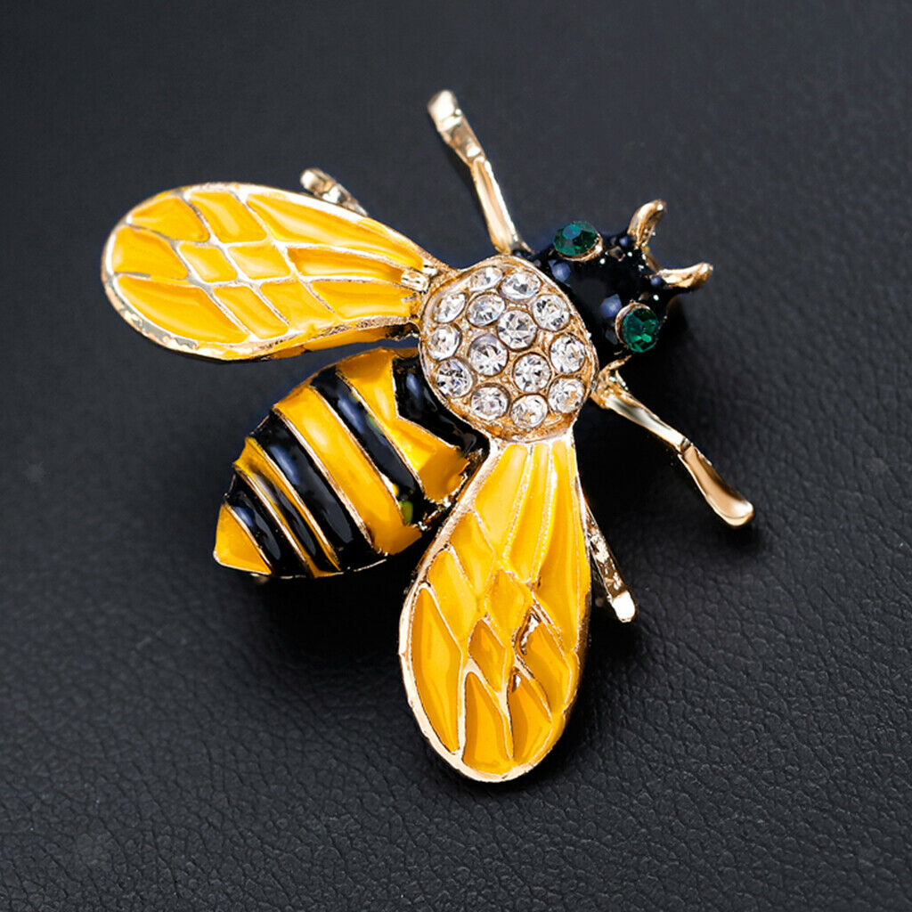 Cute Yellow Enamel Color Crystal Bug Honeybee Brooch Green Eye Corsage Pin