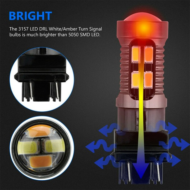 Error Free White/Amber 3157 LED DRL Switchback Turn Signal Parking Light Bulbs