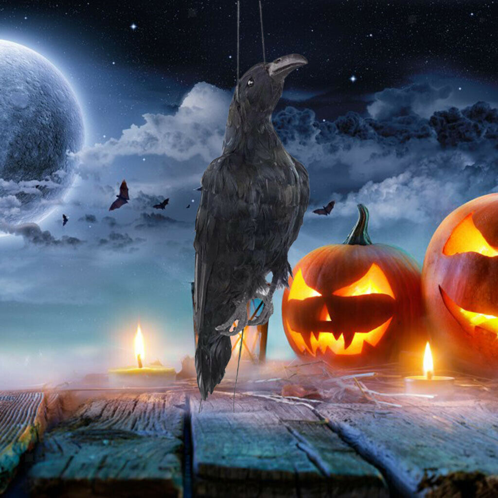 Simulation Halloween Black Crows Tree Hanging Photo Props Decor Crafts