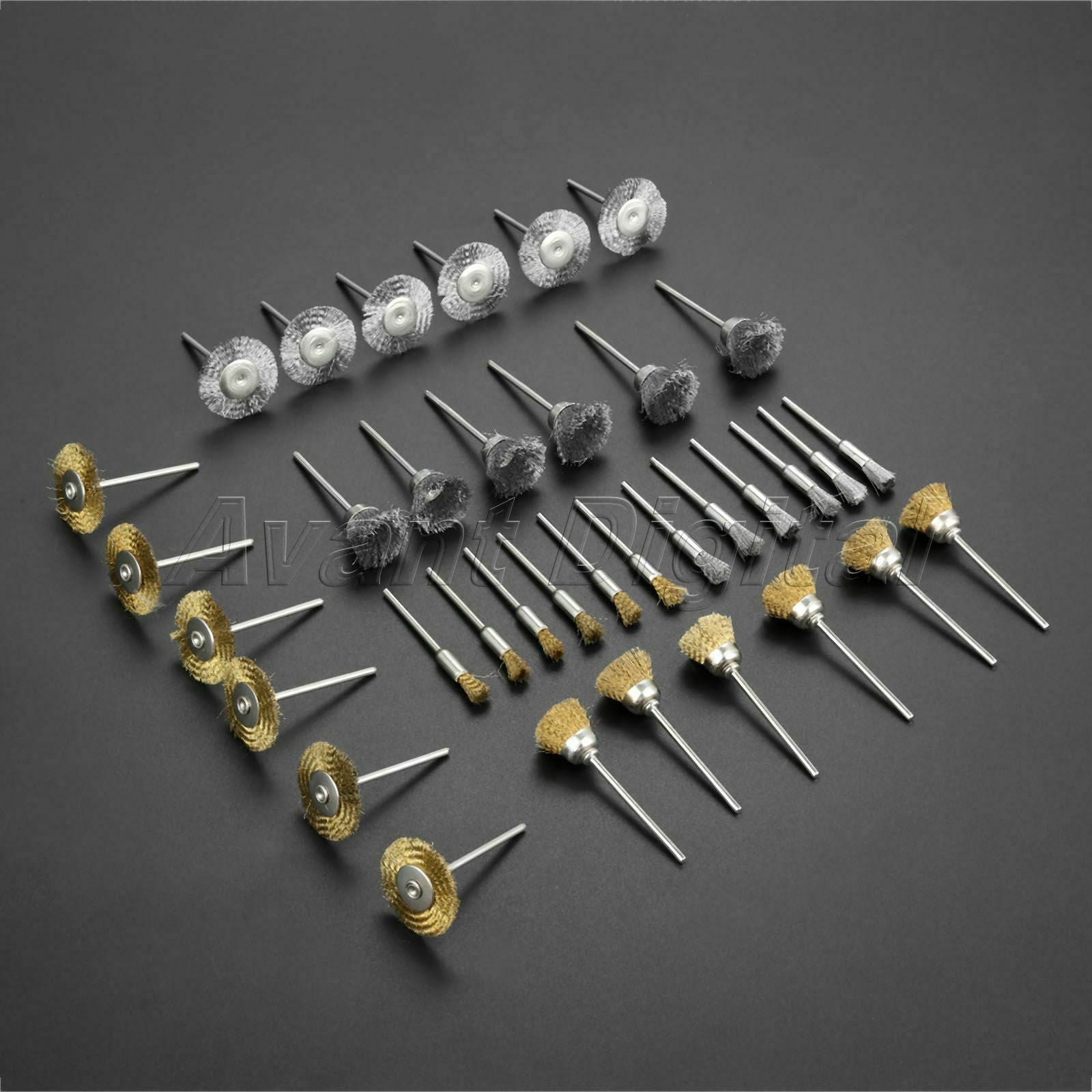 Steel Brass Cup Wheel Wire Wheel Brush Set Polishing Buffing Rotary Tool 36Pcs