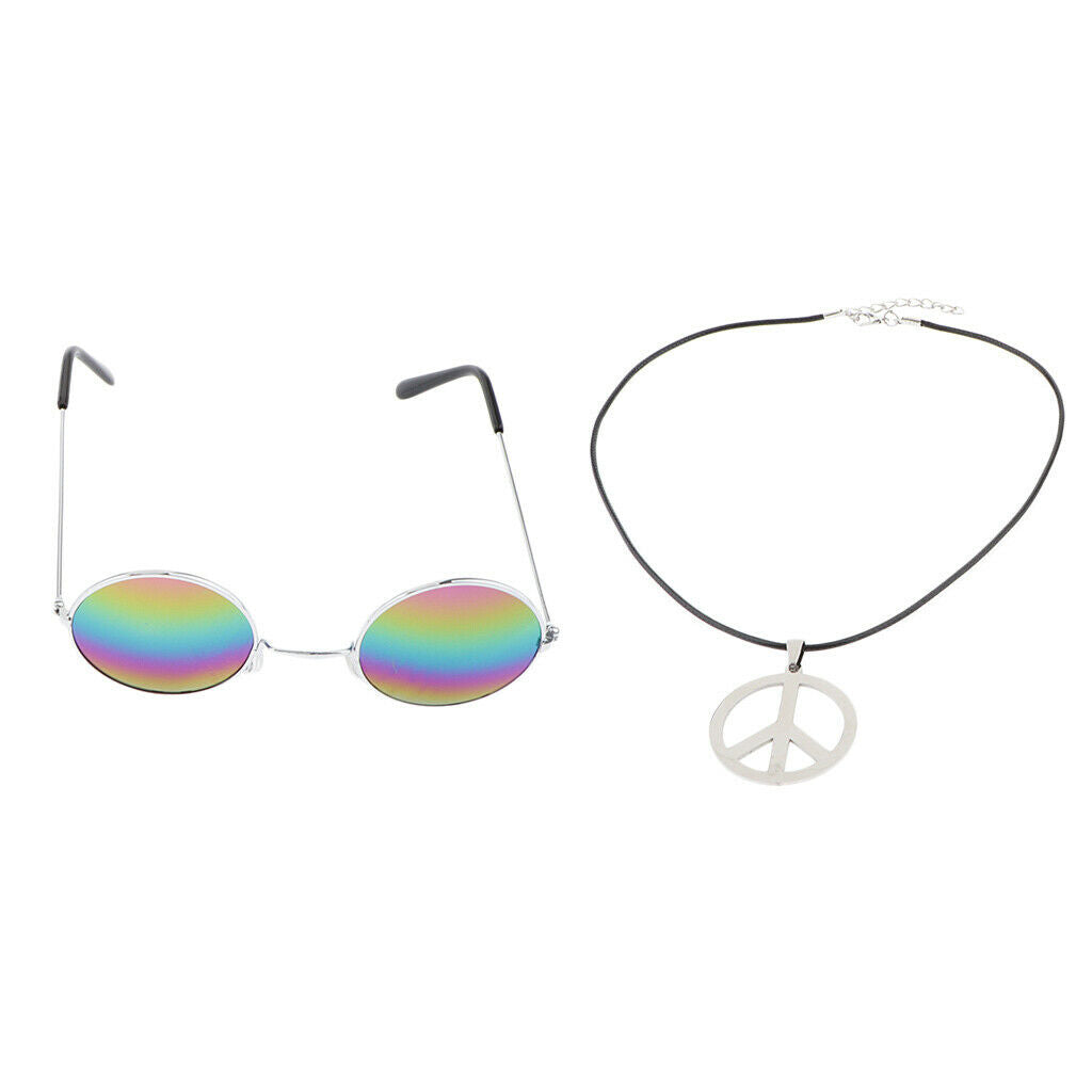 Peace Sign Pendant Necklace Rainbow Sunglasses 60s 70s Halloween Dress Up