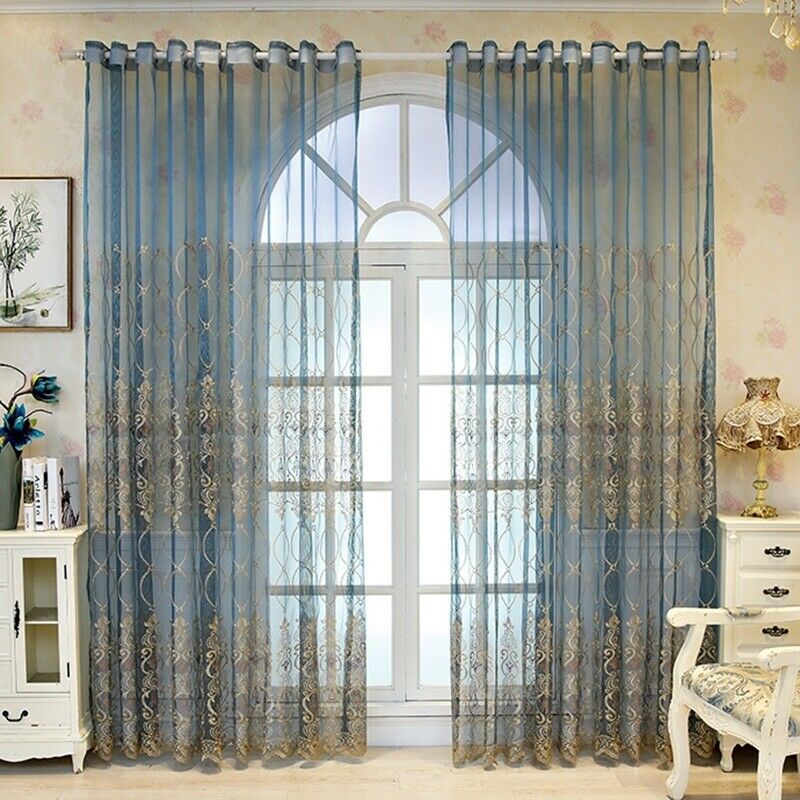 Semi-finished Drapes Curtains Fabric Cloth Voile Tulle Window Screen 1*2.7m Blue