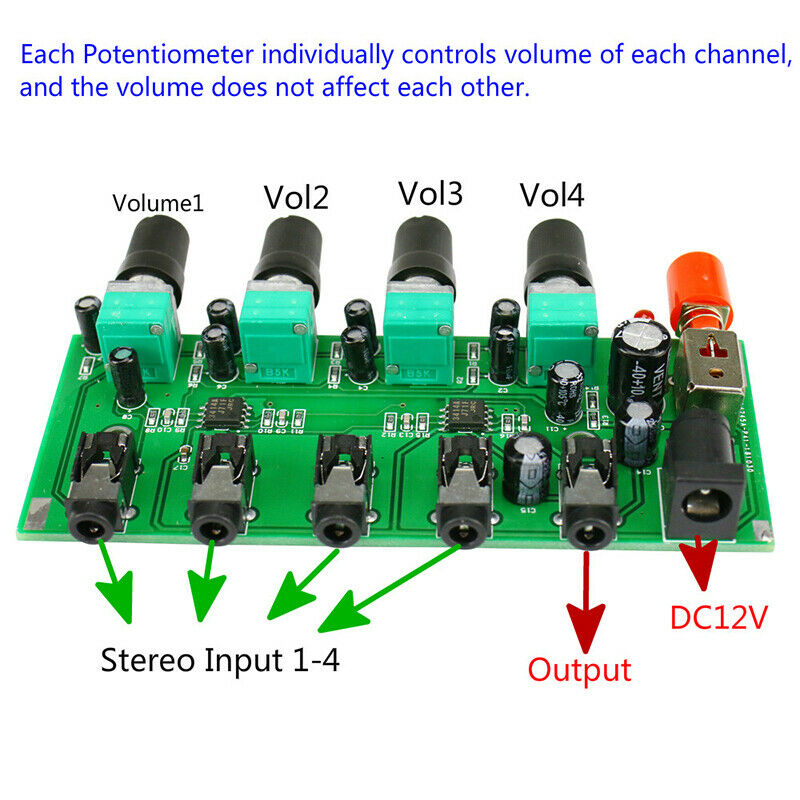 Stereo Mixer Individually Controls Board DIY Headphones Amplifier Case DDD