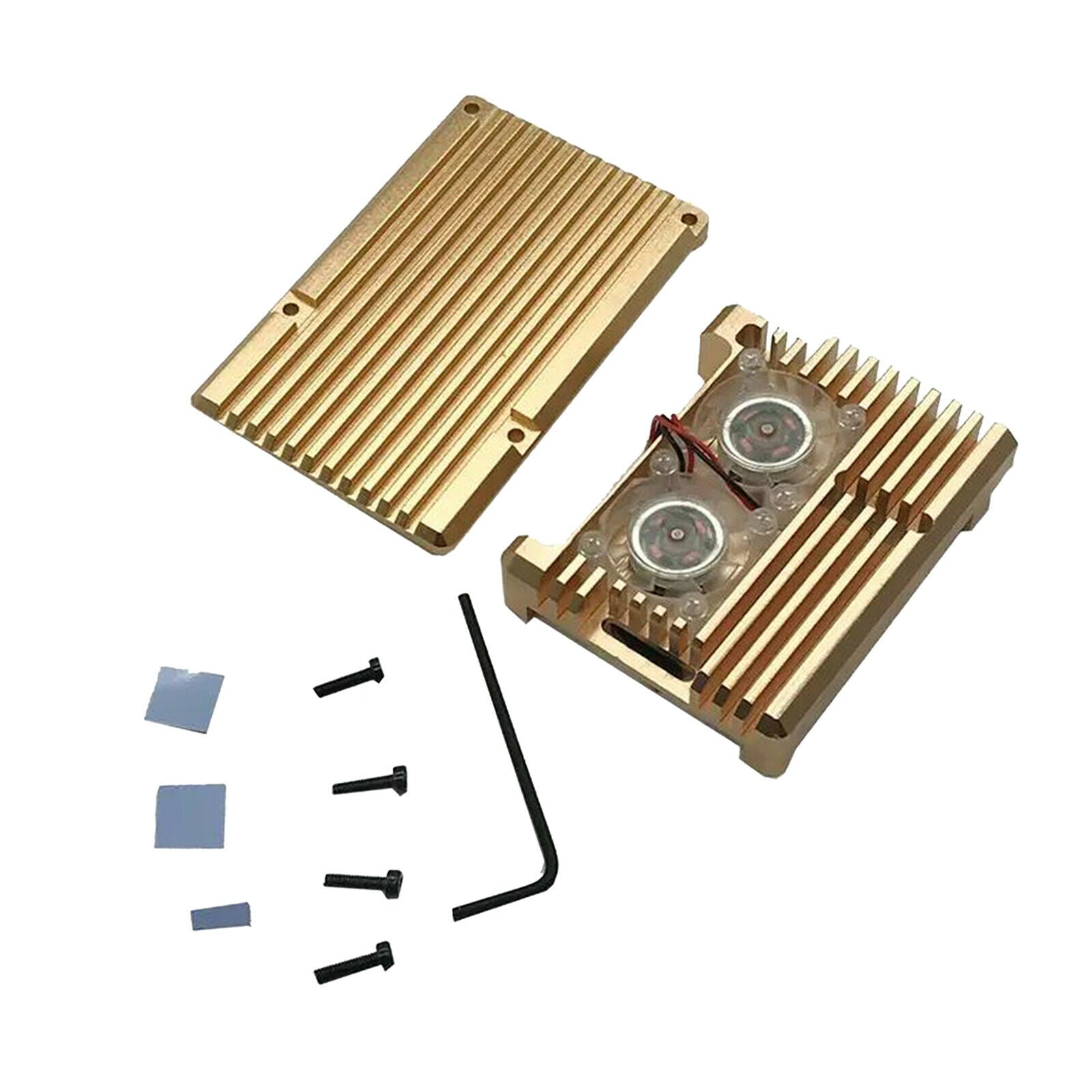 1 Set Metal Case Protection Cover with Dual Cooling Fan for Raspberry Pi 4 B