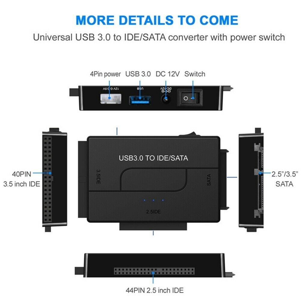SATA/IDE to USB 3.0 Adapter DC Power 12V for 2.5"/3.5" Inch IDE and SATA