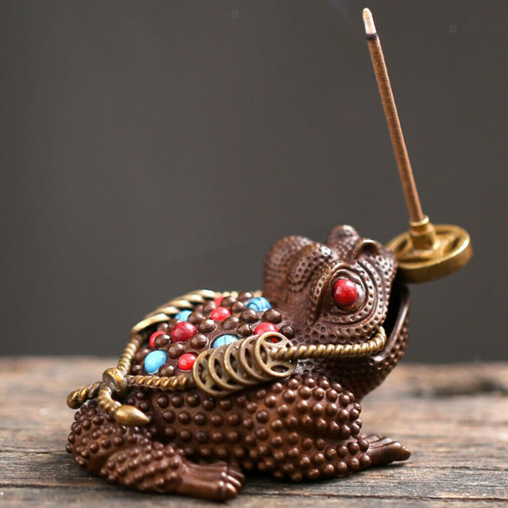 Chinese Feng Shui Decor Lucky Money 3 Legs Toad Frog Incense Burner Statue S