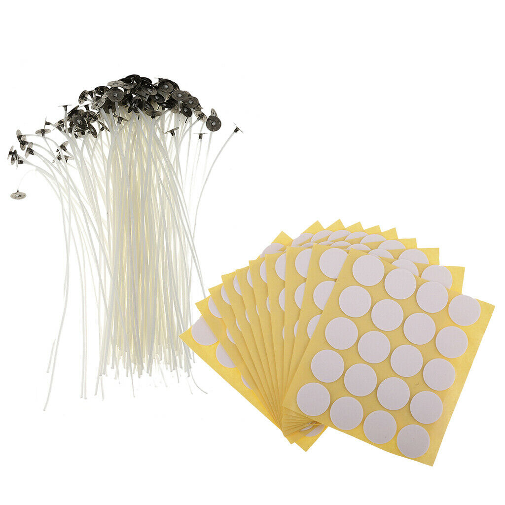 200 Pieces Natural White Candle Wicks with 200 Pieces Wick Stickers for