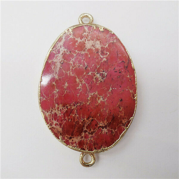 48x28x5mm Rose Sea Sediment Jasper Oval Bracelet Connector Pendant Bead HH8693