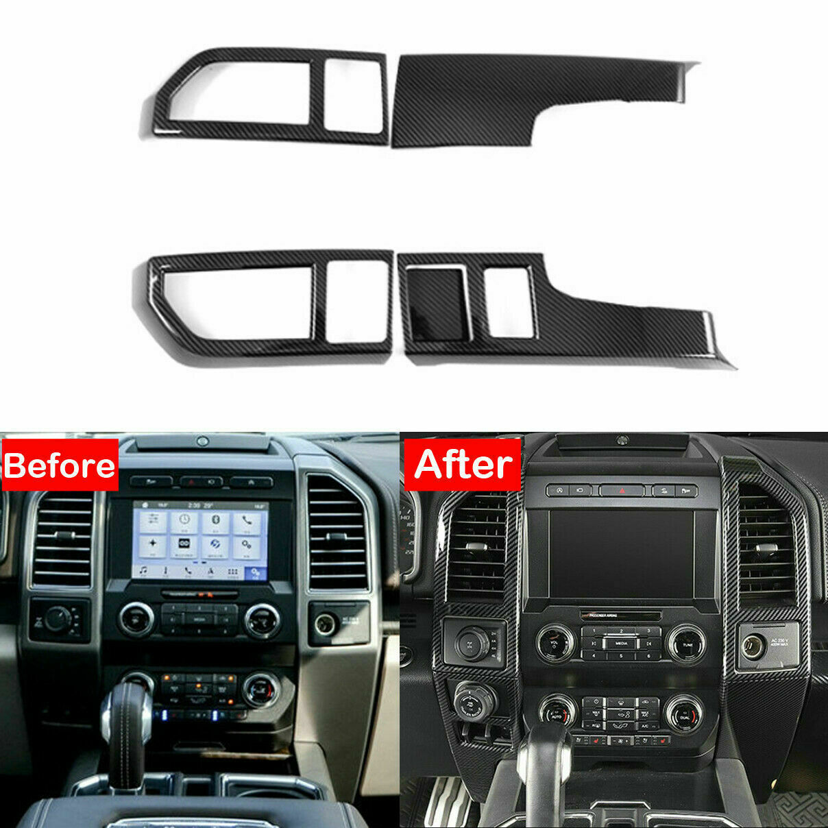 4*Carbon Fiber Central Control Cover Frame Trim For Ford F150 F-150 2015-19 New