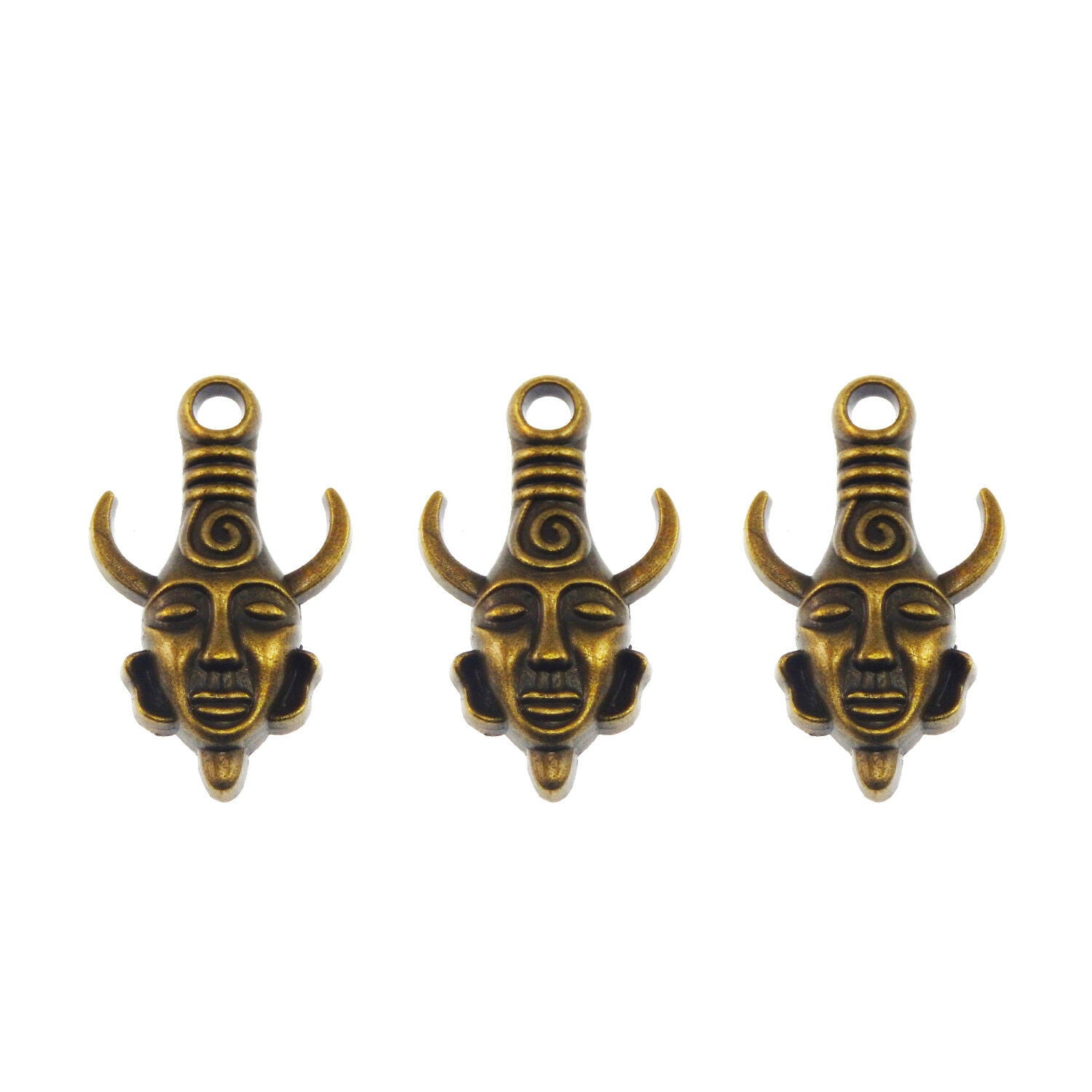 Antiqued Style Bronze Tone Alloy Man Head Horn Pendant Charm 26*20*5mm 20PCS
