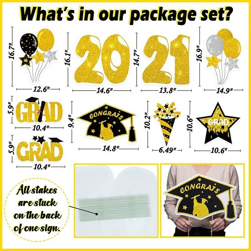 Graduation Yard Sign Stakes Decorations - Congrats Grad Cap Outdoor Lawn ParV7F3