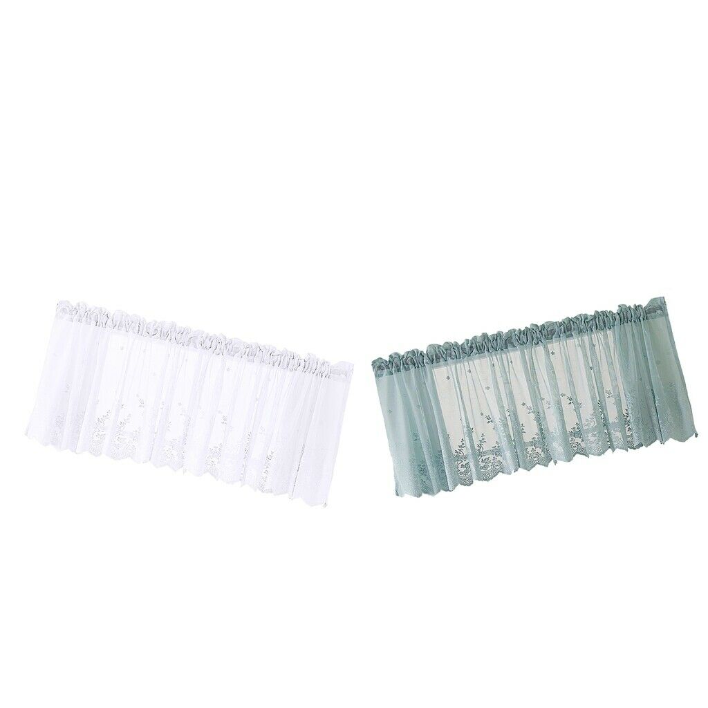 2pcs/set Short Embroidered Lace Voiles Kitchen Window Valances 51x16inch