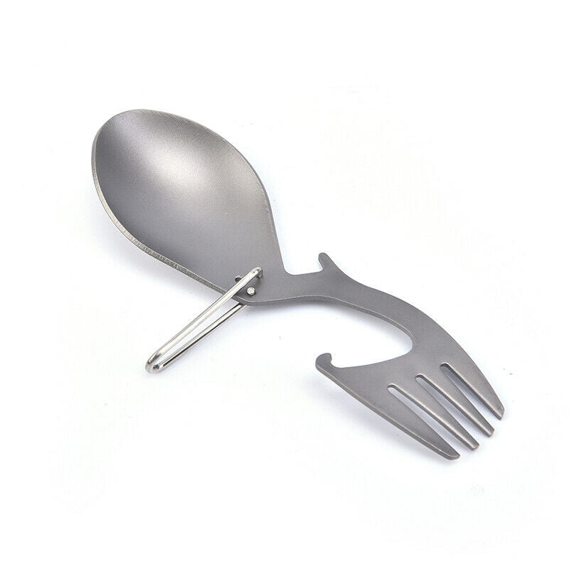 1pc Titanium Camping Tableware Fork Spoon Bottle Opener Outdoor Hang Buck.l8