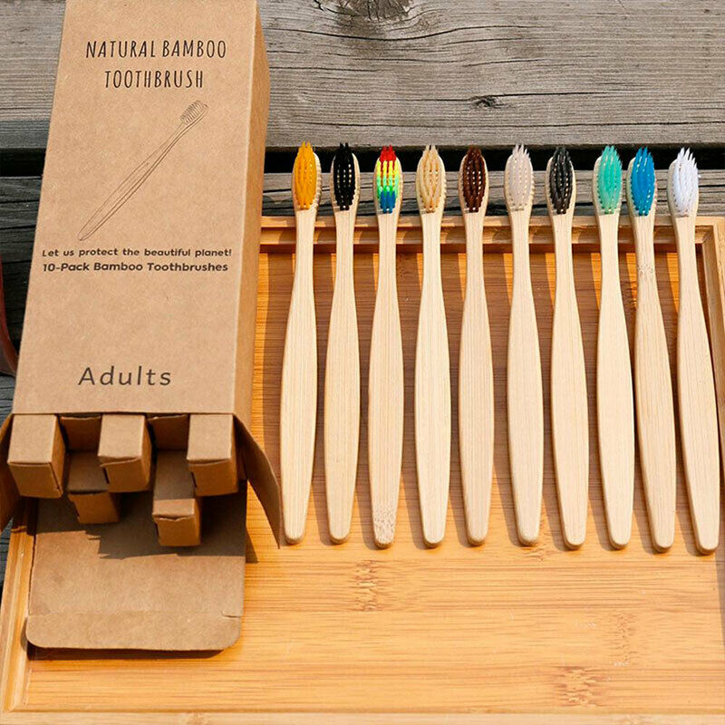 Lot Of 10 Brushes Toothbrush Natural IN Bamboo And Coal - Anti Bacteria