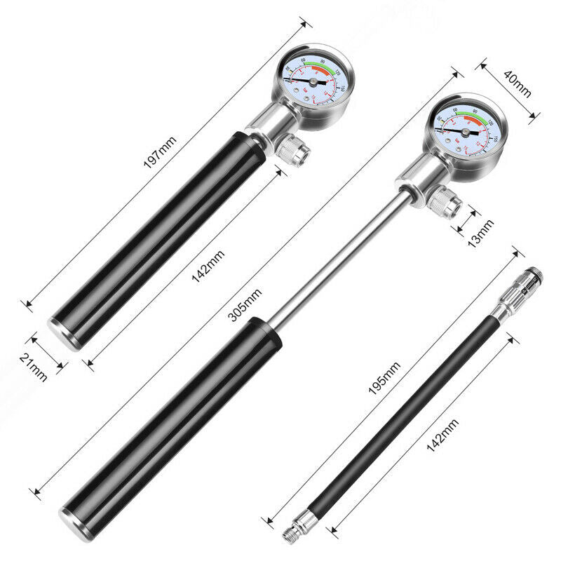 Portable Bicycle Cycling High Pressure Pump Mountain Bike Tool w/ Pressure Gauge