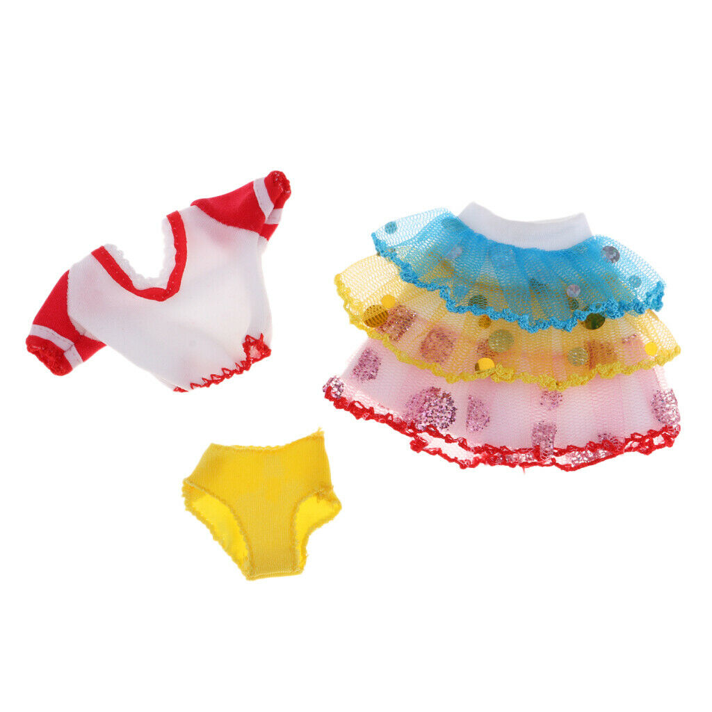 Fashionable Short Top Colorful Layered Dress Underpants Suit for 1/6 Neo Blythe