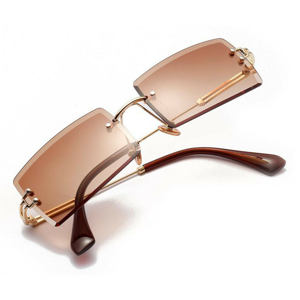 Ladies Rimless Sunglasses Designer Tinted Lens Metal Frame Eyewear Anti-UV