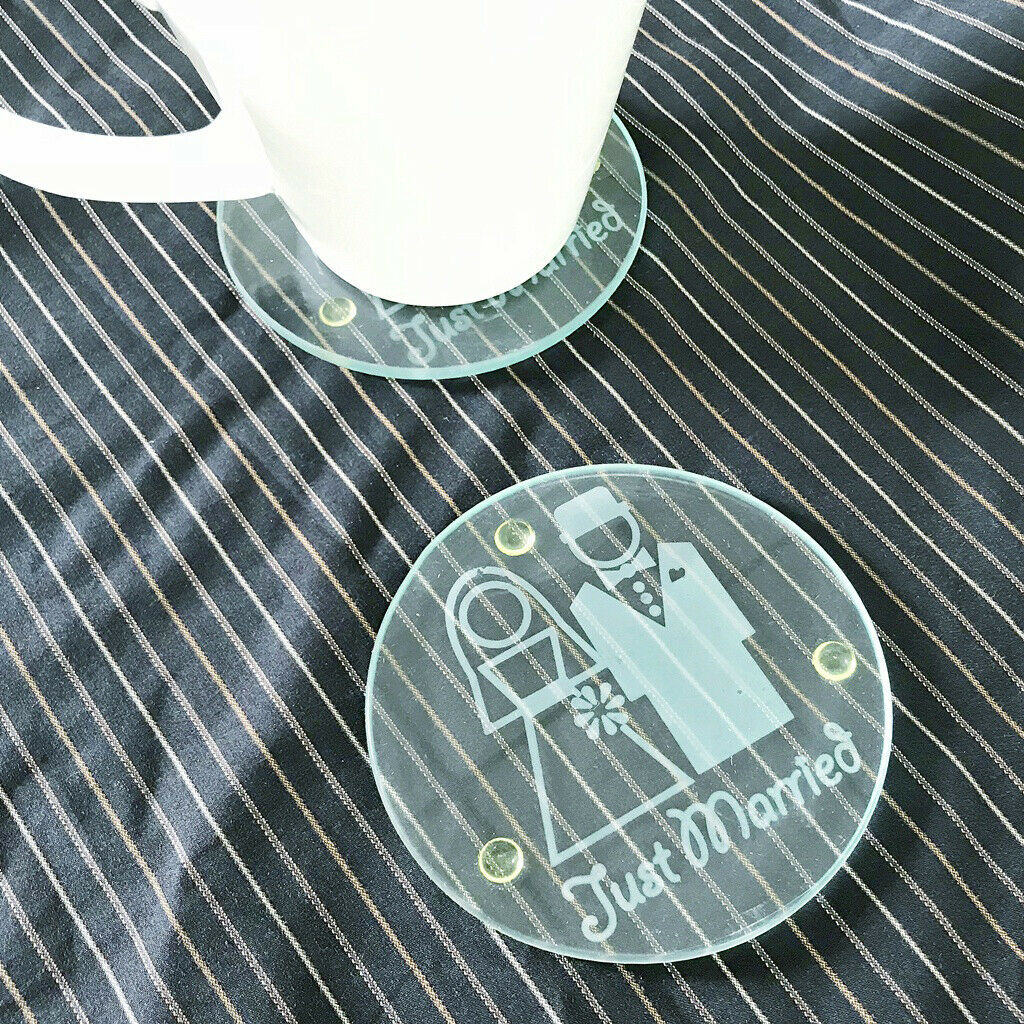 Just Married Wedding Glass Coasters, Set of 2