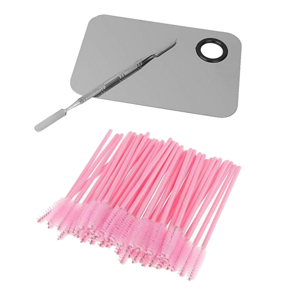Stainless Makeup Mixing Palette Spatula + 50Pieces Disposable Eyelash Wands