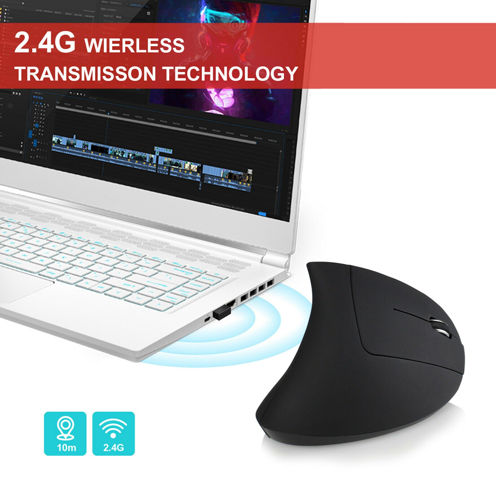 Wireless Vertical Mouse Mice Ergonomic Upright Game Mouse for Office Home