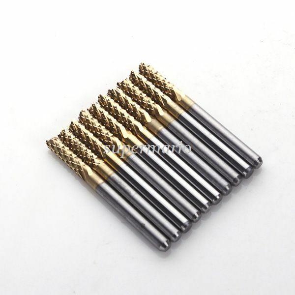 10 Titanium Coated 1/8" 3.175mm Carbide Engraving Bit CNC PCB Rotary Burr CEL 12