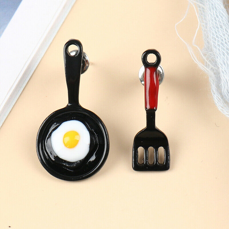 1 Pair Fashion Dissymmetry Small Shovel Fried Egg Earrings Cute Earrin.l8