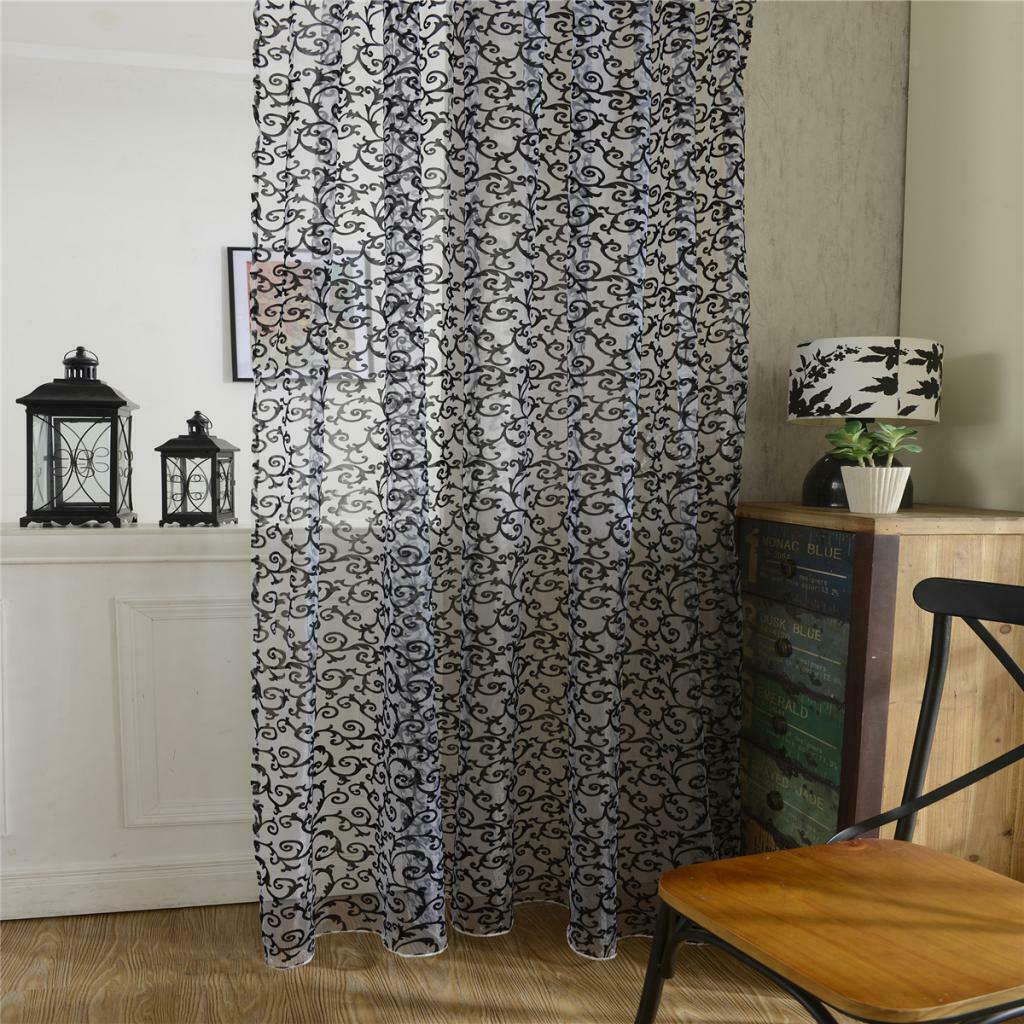 Window Sheer Drape Valance Gauze Curtain Door Curtains Voile 200x250cm Black