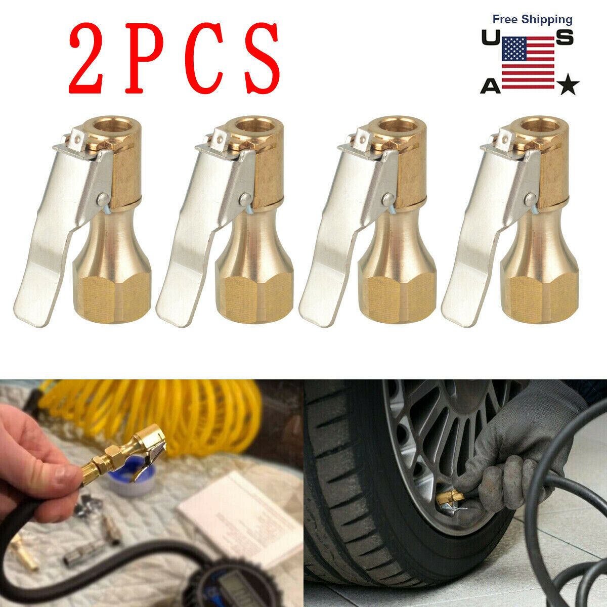 2X TYRE CHUCK WITH VALVE STEM LOCK ON CLIP TIRE INFLATOR AIR FITTINGS TOOLS AUS