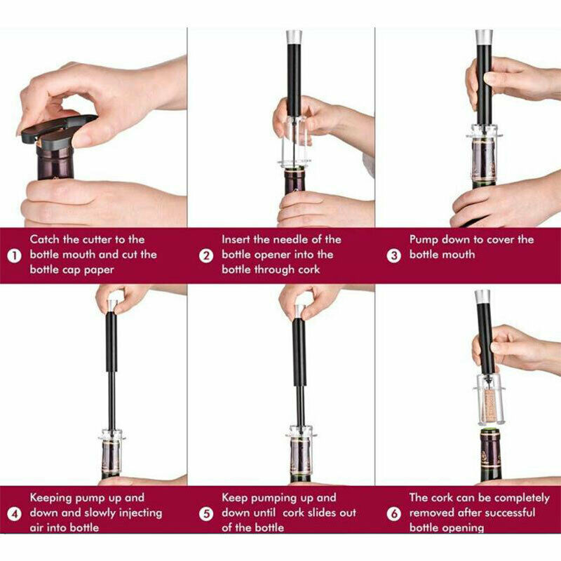 1PCS Durable Red Wine Bottle Opener Cork Remover Air Pump Pressure Tool NewB BU