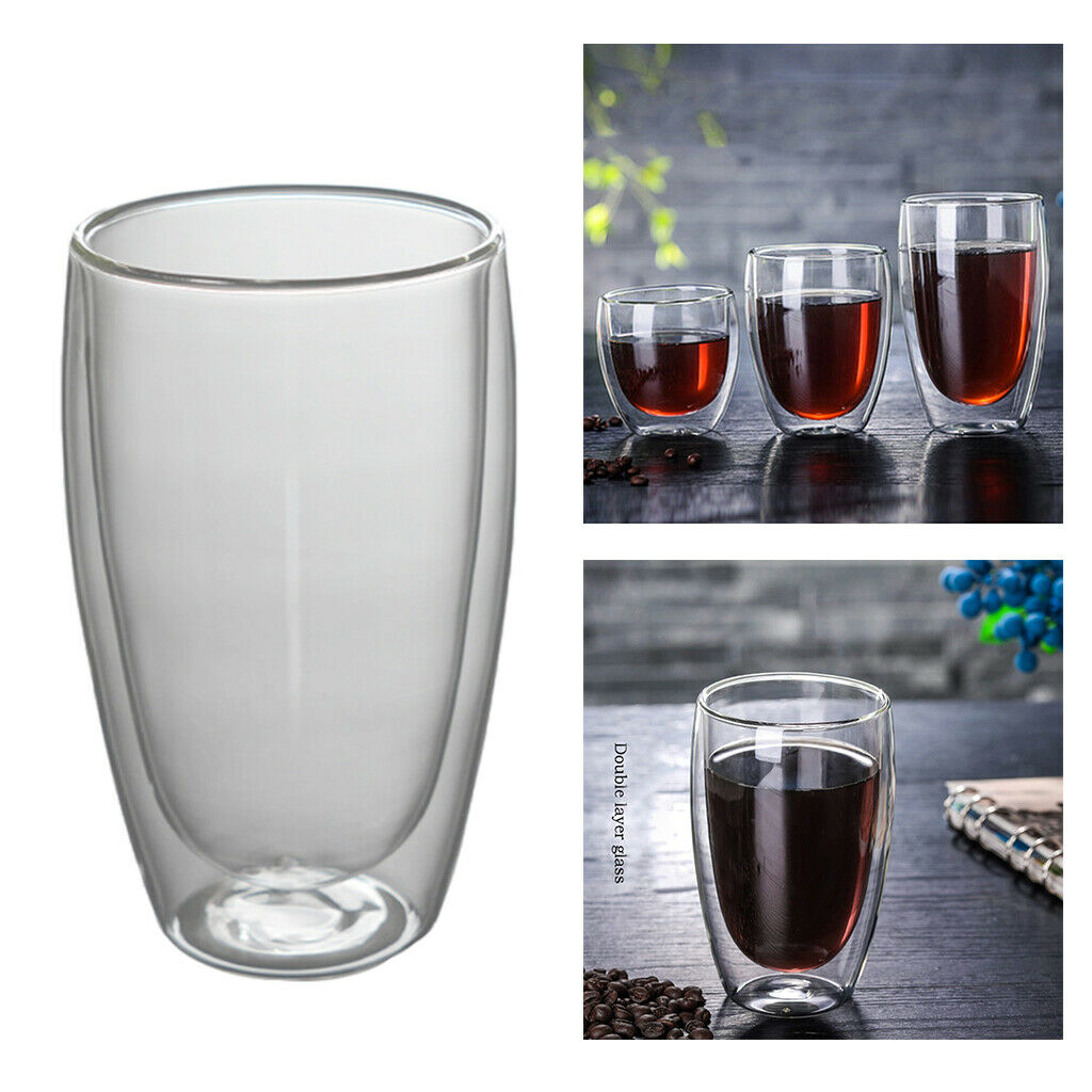 Small Transparent Glass Coffee Mugs Double Walled Drink Mugs 450ml Hot Cups