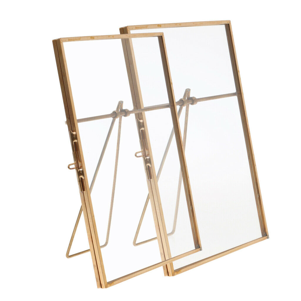 2Pcs Metal Glass Freestanding Desk Photo Picture Frame Portrait Holder 4x6in