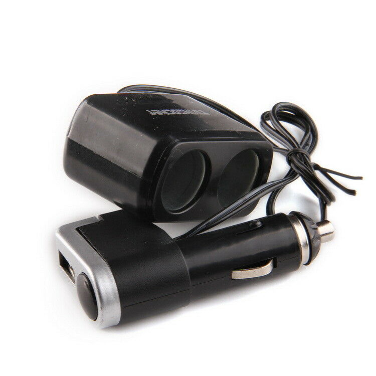 Black Car Cigarette Lighter Socket USB Charger Splitter 12V Power Adapter