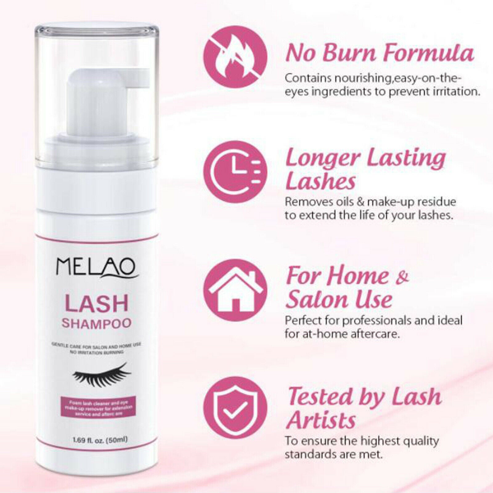 Eyelash Extension Shampoo 1.69fl.oz Foam Cleanser Gentle Salon/Home Use