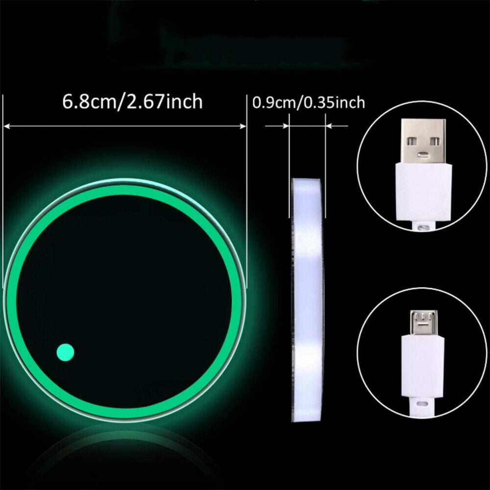 LED Car Cup Holder Light Mat  USB Colorful Atmosphere Lights  Room Decoration